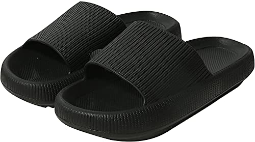 rosyclo Pillow Slides Slippers,Unisex Platform Home Bathroom Spa Massage Foam Shower Slide Sandals,Non-Slip Thick Sole Quick-Dry EVA Open Toe Soft Slipper Shoes for Indoor & Outdoor (black, 38-39, numeric_7)