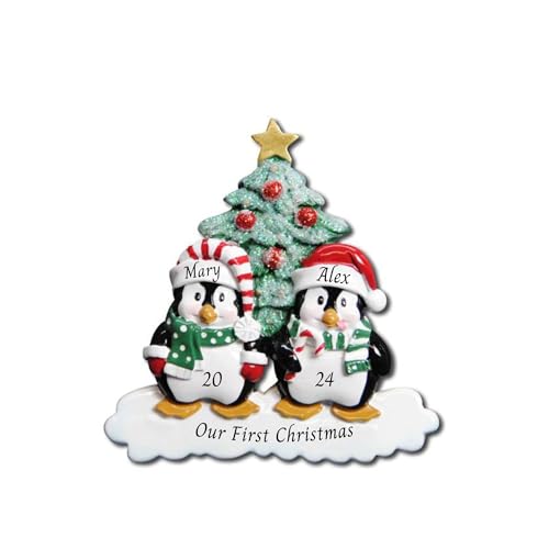 2024 Personalized Christmas Tree Ornament for Couple - Winter Penguin Couple Customized Our First Christmas Ornament-Keepsake for Wedding & Engagement-Free Customization