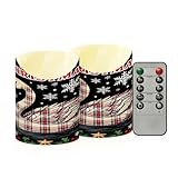 sanluoli Pillar - Juego de 2 velas falsas reutilizables que funcionan con pilas para Navidad, diseño de cisne de Navidad, color negro a cuadros