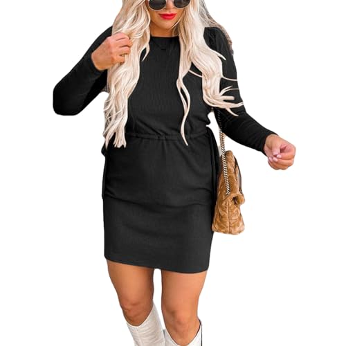 Vestido de Cintura con Lazo, Vestido Casual de Manga Larga Transpirable, Cómodo para la Cita (M)