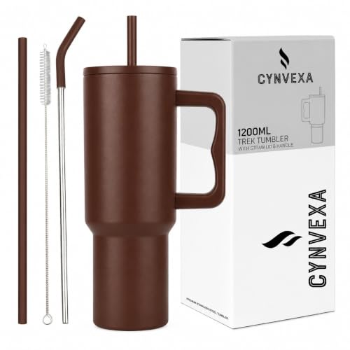Image of CYNVEXA Tumbler with lid and Straw 1200ML Cup Stainless Steel Vacuum Insulated Tumbler for Water, Iced Tea or Coffee 1.2L Office Gym Travelling (Brown)