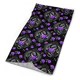 FOSKERV Adult Fashion Neck Gaiter Headwear, Unisex Smooth Non Slip Head Cover Scarf, Windproof Seamless Bandana for Outdoors, Cool Dragon Purple Floral Rose Black