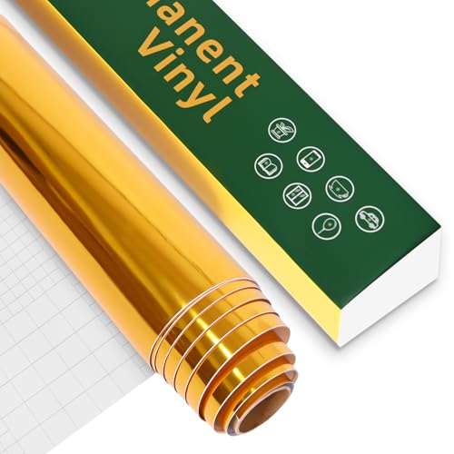 Gold Vinylfolie Plotter, 30.5x480cm Selbstklebend Plotterfolie Vinyl,Goldfolie Selbstklebend ,Geeignet für Autozugblume, Werbegravur, Wanddekoration, Glasoberfläche, personalisierte DIY-Anpassung