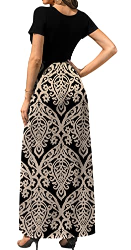Image of DB MOON Womens 2026 Casual Summer Plus Size Maxi Dresses Short Sleeve Empire Waist Long Dress with Pockets(Black and Gold, 4XL)