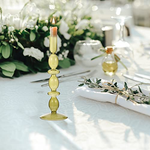 Didiseaon Taper Candle Holders Glass Candlesticks Holder Candelabras Taper Candle Stand Romantic Retro Bubble Candle Holder Flower Vase Table Centerpiece for Wedding Dinner Party Green Candle Holders