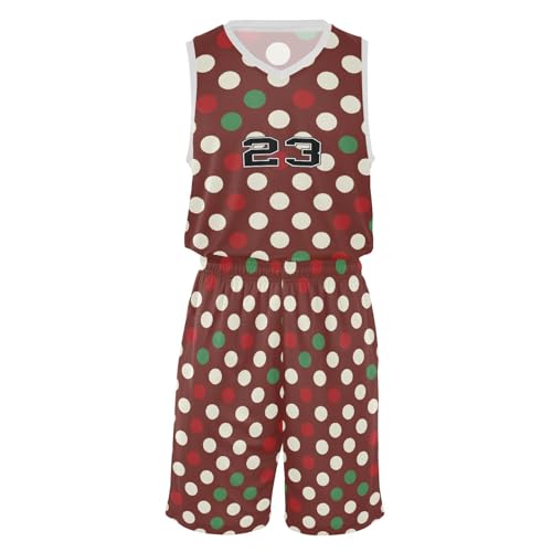 FLildon Polka Dots Brown Boys Basketball Jersey Set Tank Top Shorts Tracksuit Sport Training Suit for Kids, XXL