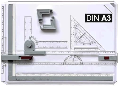 ARATERVIO Professionelle Zeichenplatte DIN A3 mit Schiebelineal & Zubehör - Präzisions-Zeichenbrett für Ingenieure Architekten & Studenten - Inkl. T-Quadrat Winkelmesser & Papierhalter