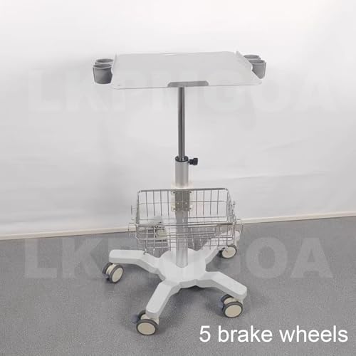 Carrito médico ajustable con parte superior grande de aleación de aluminio, 5 ruedas de freno, carrito rodante de alta capacidad para uso médico y sanitario