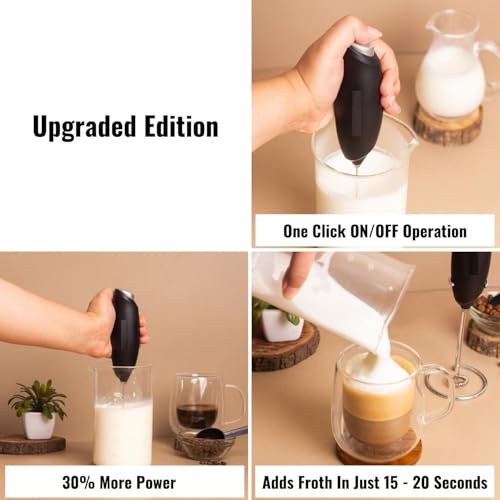 Image of OOTORO Milk Frother Handheld Electric Whisk Beater Foam Maker for Coffee Latte Cappuccino Hot Chocolate Mini Drink Mixer for Kitchen and Travel (Black)