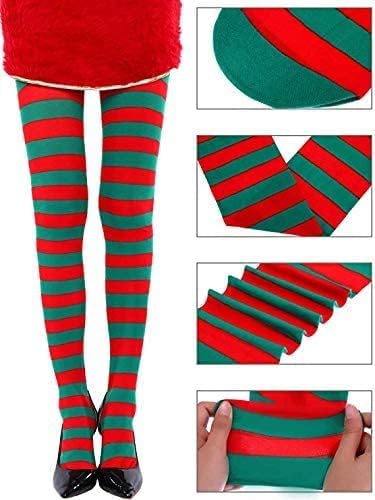 Image of Generic Striped Tights for Women, Adult Christmas Cosplay, Footed, Stretchy, Opaque Pantyhose, Semi Opaque, Xmas