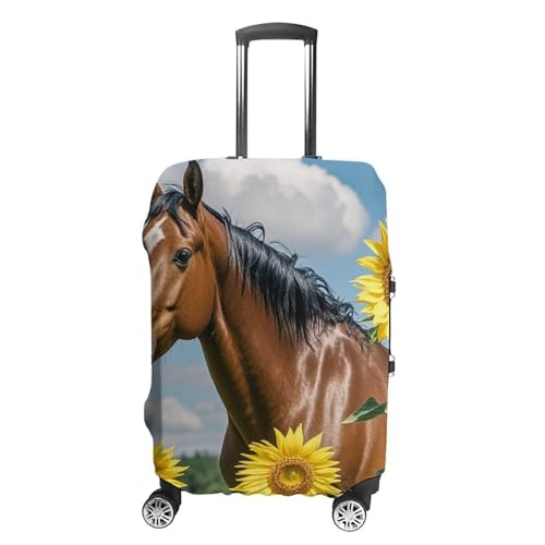 Horse And Sunflower Printed Luggage Cover Protector, Fits 18-32 Inch Luggage