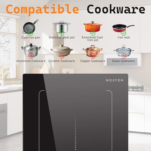 Image of Noxton Double Induction Cooktop, Upgraded Induction Stovetop with Flex Zone | 2 Burners Electric Cooktop, Power Boost, 9 Power Levels, 3500W, Child Lock, Timer, 220-240V Hard wire, No Plug, 12 Inch