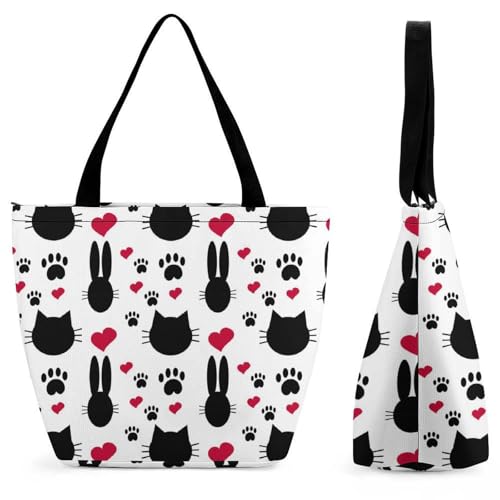 Sac à main pour femme grand volume et sac de shopping pour voyage à motif chat de cœur