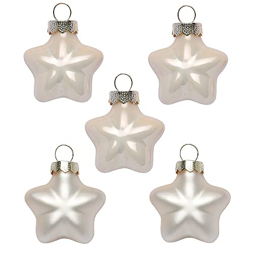 Inge Glas Magic Mini-Weihnachtskugeln Sterne 4cm 8 STK | Weihnachtsbaumanhänger Sterne aus Glas | in Karton-Box (Champagne | beige Glanz matt)