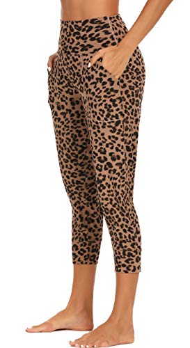 Oalka Womens Capri Joggers High Waist Pockets Running Sweatpants Jogger Pants Khaki Leopard Print Medium #TOP1