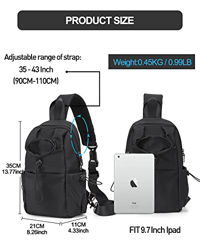 Seafew Black Sling Crossbody Bag For Men Women, Tactical Backpack Shoulder Daypack Mini Anti-Theft Motorcycle Chest Bags thumb #3