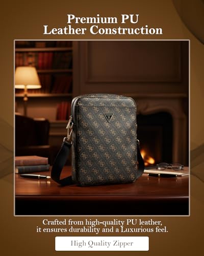 Image of CG MOBILE GUESS Tablet Crossbody Bag Official Licensed PU Leather with 4G Print, Triangle Metal Logo, Lightweight Sling Pouch for Tablets up to 10-Inch, Shoulder & Travel Bag for Unisex - Black