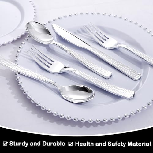 Supernal 180Pcs Silver Plastic Silverware Set for Wedding, Parties,Events - 3