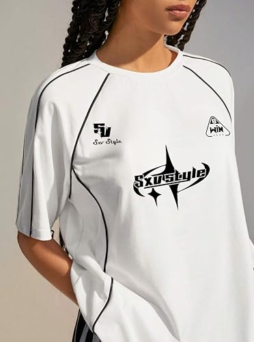 Image of SXV STYLE Printed Cool Aesthetic Racing Streetwear Oversized Baggy Cotton Y2K T-Shirt for Women