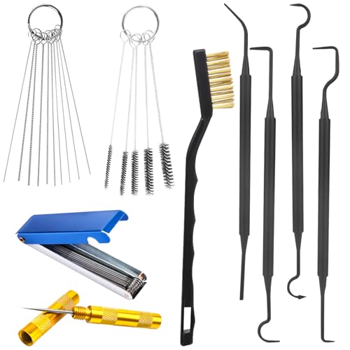 CYUXING 9Pcs Carburetor Cleaning Tool, Carb Jet Cleaning Kit & Welding Tip Cleaner with Stainless Steel Needles, Brushes & Hooks for Motorcycle ATV Chainsaw & Welder Professional