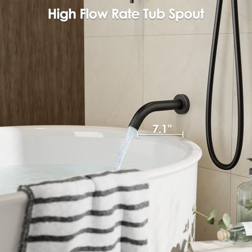 Image of Gabrylly Black Shower System with Tub Spout, Bathtub Shower Faucets Set with 3-Way Shower Valve, High Pressure 10 inch Rain Shower head with Handheld Spray Combo, Wall Mounted Tub Shower Kit, Matte Black