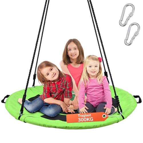Trekassy Nestschaukel Outdoor 300kg XXL 100cm Tellerschaukel, 3 Meter 2 Schaukel Gurte, 900D Textilene wasserfeste Kinderschaukel Garten mit Stahlrahmen, verstellbaren Seilen, Ideal für Kinder (Grün)