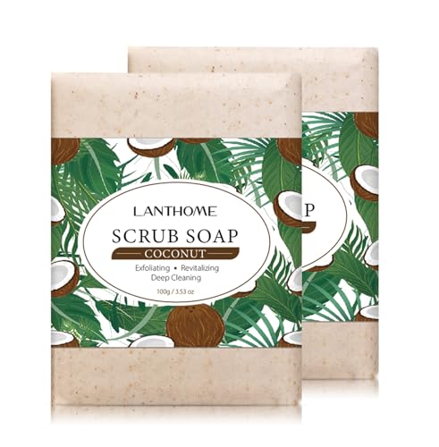 Coconut Scrub Soap, Exfoliating Body and Face Soap with Shea Butter, Deep Cleansing and Revitalising