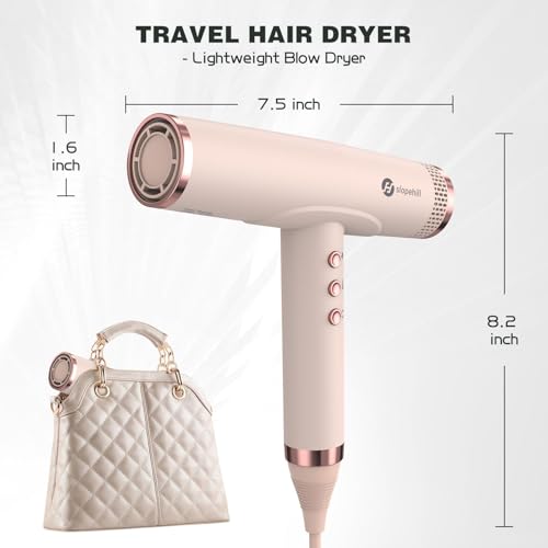 Image of slopehill Professional Ionic Hair Dryer, High-Speed Blow Dryer with Brushless Motor for Salon Use, Lightweight Compact Hairdryer for Travel, Low Noise Quiet for Home, Ceramic Pink