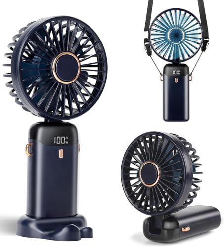 Image of Darkowl Portable Rechargeable Mini Fan with Display, 5 Speed Handheld Fan with Base, 90 Adjustable USB Fan for Travel, Home & Office