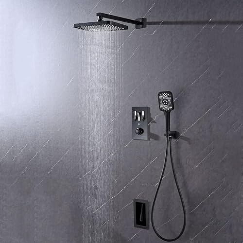 Système de douche thermostatique haut de gamme LWX noir mat avec écran et douchette 3 jets