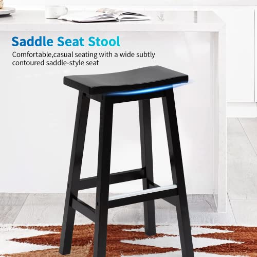 Bar Stools Set Of 2, Counter Height Bar Stools, 30 Inch Barstool With Footrest, Solid Wooden Stool, Industrial Tall Saddle Chair, Modern Backless Counter Stools,Brown Black Stools For Kitchen Counter #TOP3