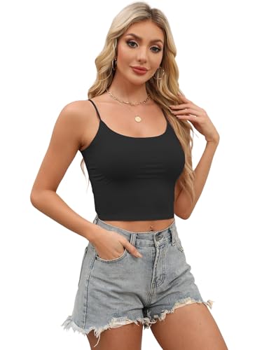 Buauty 4 Packs Crop Tops Spaghetti Strap Tank Tops for Women, Basic cami Crop Tank top Double Lined Camisole Tops2