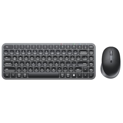 Bluetooth Keyboard and Mouse, Vssoplor Compact Multi-Device Wireless Keyboard Mouse Combo Set for Business and Travel, 2.4G+Bluetooth Portable Keyboard for Laptop iPad Tablet-Black Gray