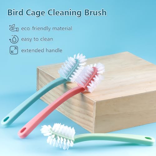 Image of DQITJ 3 Pack Bird Cage Brush Cleaner 360 Degree Brush Long Handle Tool for Bird Parrot Cages Bird Perches Bird Nests