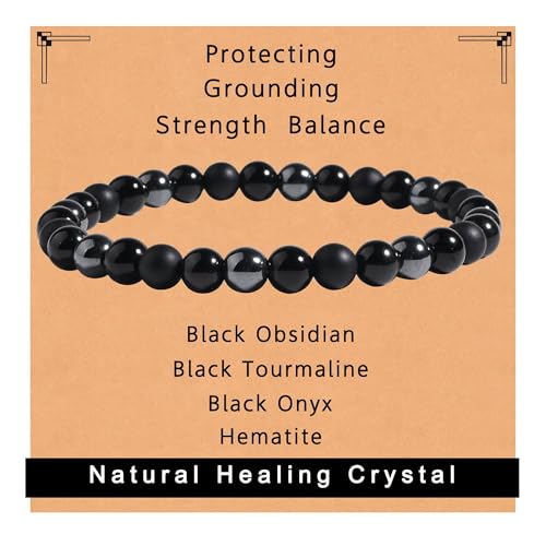 Black Onyx Tourmaline Bracelet Triple Protection Healing Crystal Bracelet Obsidian Hematite Bracelet For Men And Women