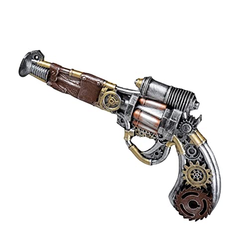 Boland 54542 - Pistole Steampunk, 1 Stück, Größe 31 cm, aus Schaumgummi mit Metallic-Look in Braun, Gold und Silber, Shootpunk, Waffe, Revolver, Zahnrad, Attrappe, Accessoire, Verkleidung, Karneval