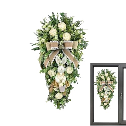 Byuexhp Corona de Pascua para Exteriores - Guirnalda Artificial de Conejos en Forma de Lágrima, de Pascua,Decorativo de Conejo,para Ventana Puerta Principal Jardín Balcón Terraza Patio Trasero y