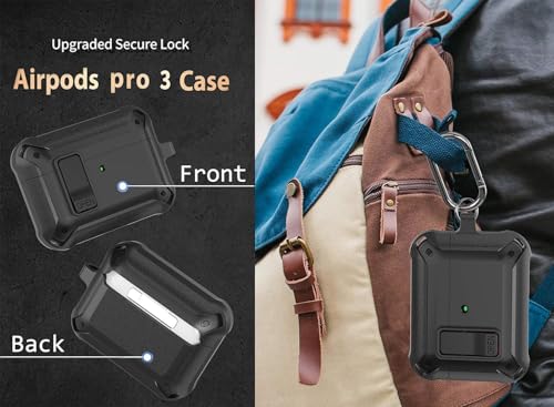 Image of Olytop for Airpods Pro 3 Case with Magnetic Automatic Lock, Rugged Apple Airpods Pro 3rd Generation Cover 2025, Armor Shockproof iPod Pro3 Gen Protective Hard Shell with Carabiner&Cleaner kit, Black