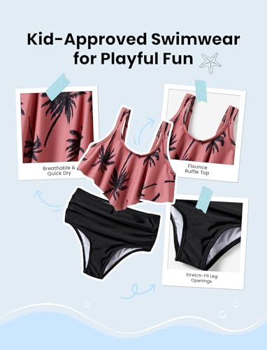 Image of PATPAT Family Matching Swimsuits Two Piece Hawaiian Tropical Beach Bikini and Swim Trunks Set Mommy and Me Bathing Suits
