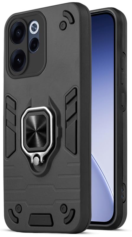 Mr. Case Back Cover for Oppo Reno 15C 5G with 360° Rotating Ring Stand | Dual Layer Shockproof Protection | Tough Frame | Raised Camera Protection Case – Black