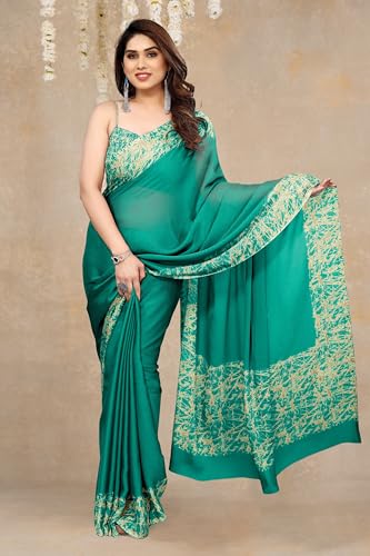 Image of MIRCHI FASHION Women Saree Abstract Print Chiffon | Breathable Lightweight Casual Sari for Regular Use and Office with Unstitched Blouse (Available in 25 Colors)