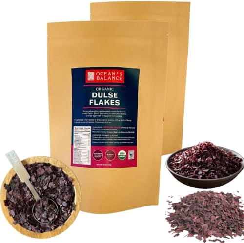 Ocean's Balance Organic Dulse Flakes โ Atlantic Dulse Organic Flakes for Keto, Paleo Diet, Vegetarian & Vegan Diets โ Dried Vegetable Gluten Free Products (1Lb/2 Bag)