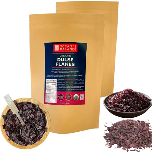 Ocean's Balance Organic Dulse Flakes — Atlantic Dulse Organic Flakes for Keto, Paleo Diet, Vegetarian & Vegan Diets — Dried Vegetable Gluten Free Products (1Lb/2 Bag)