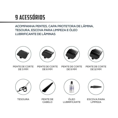 Cortador de Cabelos Britânia BCR03 9 Acessórios 18W 220V