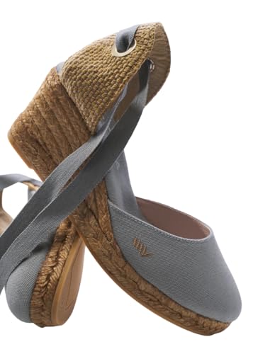 Image of Viscata Sagaro Espadrille Canvas Wedges with Ankle Laces Spain Handmade 2 inch Heel Women's Sandals with Breathable Organic Cotton Canvas and 100% Natural Jute for all Occasions: Casual, Work, Party