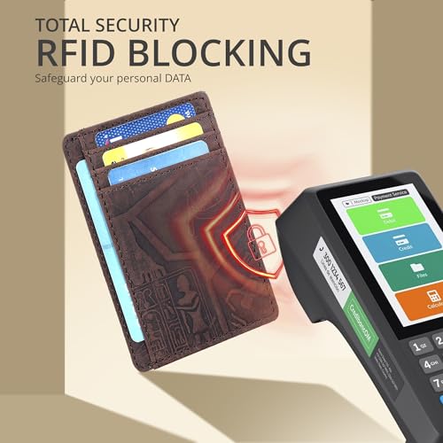 Image of Oak Leathers Leather Slim Minimalist Wallet for Men & Women RFID Front Pocket Leather Card Holder Wallets (Egyptian Brown)