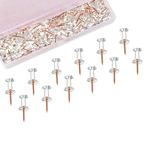 Berrysun Push Pins, 200PCS Rose Gold Thumb Tacks, Transparent Plastic Head and Gold Steel Point Thumb Pins for Memo Board, Cork Board and Office Organization