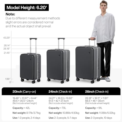 Image of mixi 26 Inch Large Checked Luggage PC Hard Shell Suitcase Top Opening Aluminum Frame Travel Suitcases with Wheels, Rock Gray