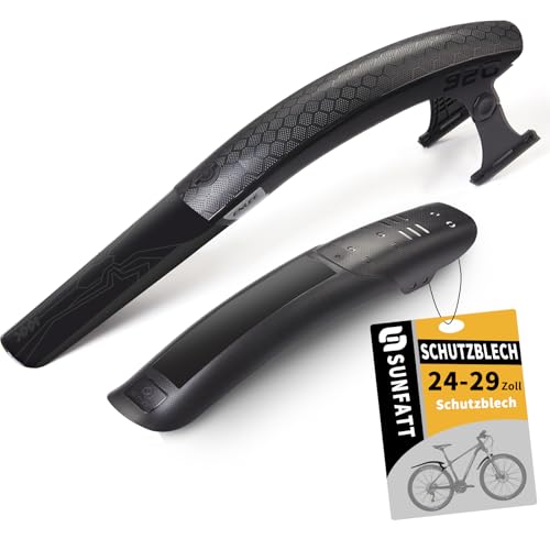 SUNFATT Fahrrad-Schutzblech-Set MTB [NUR 24-29 Zoll | Nicht für V-Brakes] – Bohrungsfreie Montage, Verstellbarer Spritzschutz Vorne & Hinten, Mudguard für Mountainbike & E-Bike