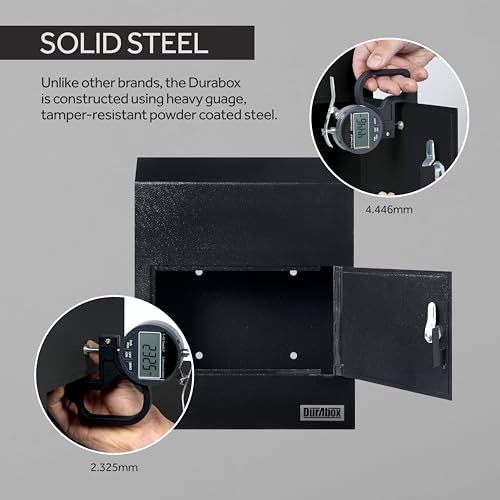 Image of Durabox Through-the-Door Drop Box Deposit Safe 12 x 6 x 15 inch - Heavy Duty Steel Mailbox with Lock for Receiving Mail, Checks, Letters, Cash and more for Home, Office and Commercial Use (D500) (Black)